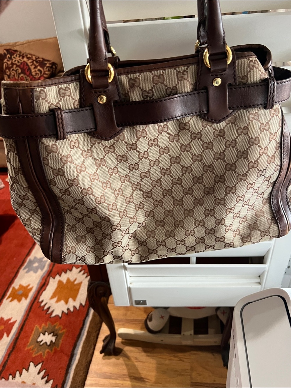 Gucci Brown GG Canvas Top-Handle Satchel with Gold Hardware - Picture 11 of 17